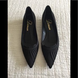 Delman satin pointy toe shoes.